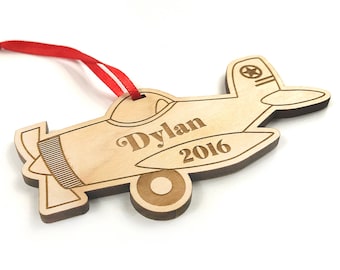 Christmas Plane Ornament Wooden Ornament Handmade Baby's First Christmas Gift Custom Name and Date Christmas Tree Decoration Wood Decor