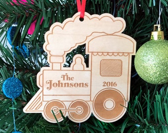 Xmas Train Engine Ornament Wooden Ornament Handmade Christmas Gift Custom Name & Date Christmas Tree Decoration First Christmas Wood Decor