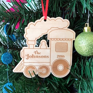 Xmas Train Engine Ornament Wooden Ornament Handmade Christmas Gift Custom Name & Date Christmas Tree Decoration First Christmas Wood Decor image 1