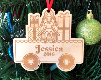 Xmas Train Car with Presents Wooden Ornament Handmade Christmas Gift Custom Name & Date Christmas Tree Decoration First Christmas Wood Decor