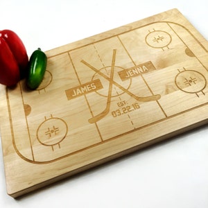 Cutting Board Personalized Wedding Gift Hockey Fan Rink Wedding date Hockey Sticks Theme Name Laser Engraved Cutting Board Anniversary Gift