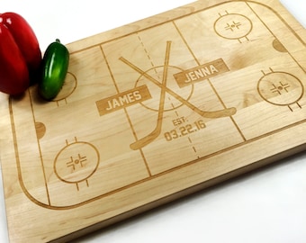 Cutting Board Personalized Wedding Gift Hockey Fan Rink Wedding date Hockey Sticks Theme Name Laser Engraved Cutting Board Anniversary Gift