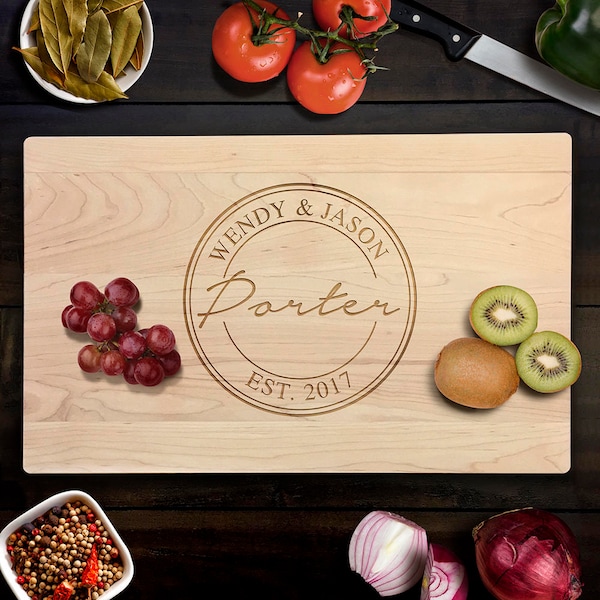 Custom Cutting Board Personalized Name Wedding Gift Housewarming Chopping Block Stamp Design Cutting Board Family Name Anniversary Gift