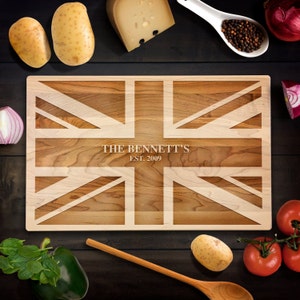 Rustic Home Decor Customized British Flag Cutting Board Union Jack Flag Wood Chopping Block UK Wedding Housewarming Laser Engraved