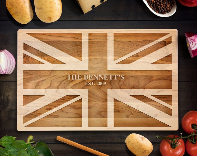 Rustic Home Decor Customized British Flag Cutting Board Union Jack Flag Wood Chopping Block UK Wedding Housewarming Laser Engraved