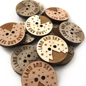 Custom Circle Wood Button Circle Tags 1 inch x 1 inch Wooden Knitting Handmade Label Hand Knit Maple Cherry Walnut