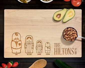 Custom Cutting Board Personalized Babushka Family Name Wedding Gift Cutting Board with personalized name and date Chopping Block