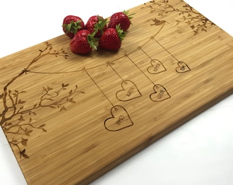 Cutting Board Personalized Wedding Gift Blended Family Names Bunting Love Birds Name Laser Engraved Cutting Board Wedding Anniversary Gift