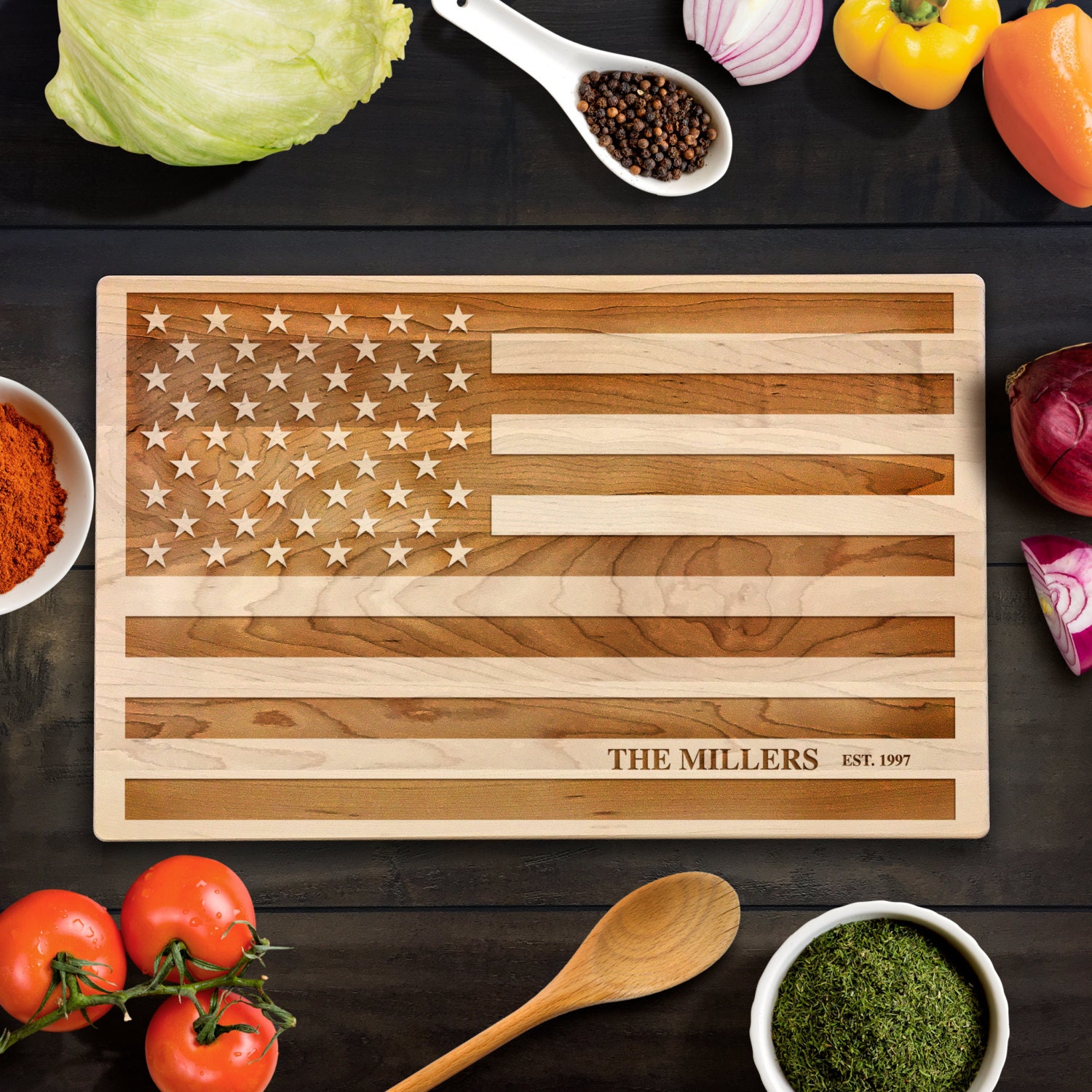 Cutting Board Personalized Design American Flag USA Flag Wood Etsy