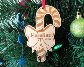 Candy Cane Christmas Ornament Wooden Ornament Handmade Baby's First Christmas Gift Custom Name Christmas Tree Decoration Wood Decor