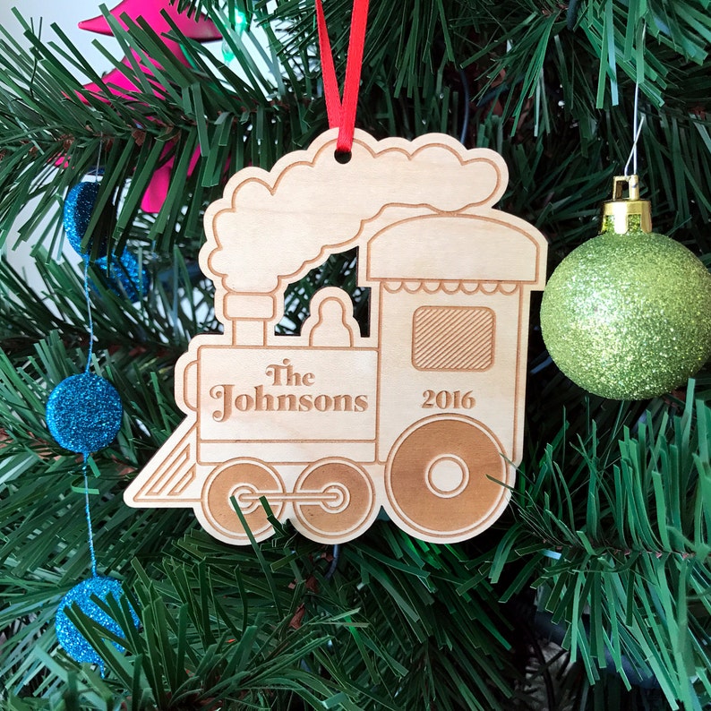 Xmas Train Engine Ornament Wooden Ornament Handmade Christmas Gift Custom Name & Date Christmas Tree Decoration First Christmas Wood Decor image 1