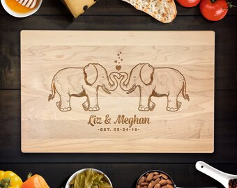 Custom Cutting Board Personalized Wedding Gift Elephant LGBT Love Cutting Board Romantic, enormous love with elephant trunk Chopping Block