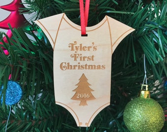 Baby's First Christmas Ornament Wooden Ornament Handmade Baby Christening Christmas Gift Family Name Christmas Tree Decoration Wood Decor