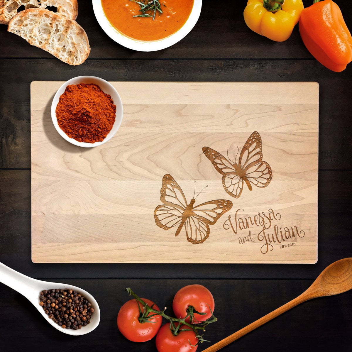 Cutting Board Personalized Monarch Butterfly Wedding Gifts for Couple Butterflies Family Name Laser Engraved Wood Chopping Block Maple - Etsy