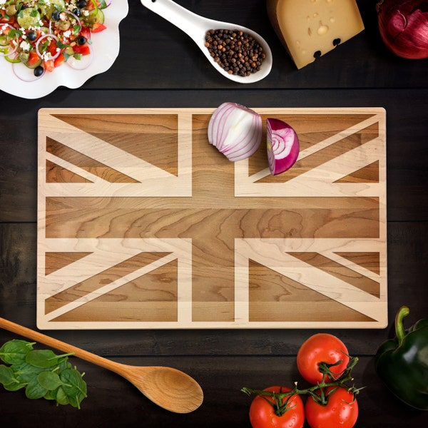 Cutting Board Rustic Home Decor British Flag Union Jack Flag Laser Engraved Wood Chopping Block UK Housewarming Gift United Kingdom Flag