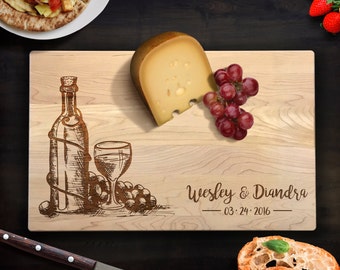 Cutting Board Personalized Wedding Gifts for couple Wine and Cheese Family Name Laser Engraved Wood Chopping Block Wedding Gift Anniversary