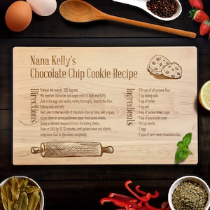 Planche à découper personnalisé livre de recettes personnalisé gravé au laser bloc à découper en bois cadeau grands-parents cadeau de cuisson recette de cuisine faite main