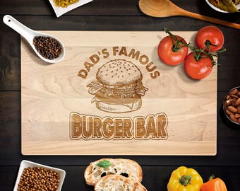 Custom Cutting Board Personalized Burger Bar Design Birthday Gift Chopping Block BBQ Burger Lover Cutting Board Anniversary Gift Father Dad