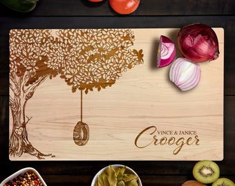 Custom Cutting Board Personalized Swinging Tire Birthday Gift Chopping Block New Home Cutting Board Housewarming Gift Tire swing and tree