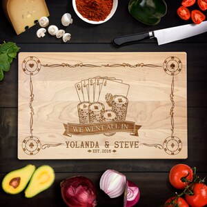 Custom Cutting Board Personalized Wedding Gift We Went All In Poker Players Cutting Board, Funny and Romantic Royal Flush Chopping Block