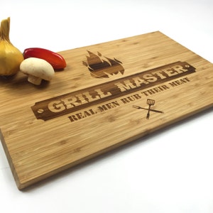 Fathers Day Gift Cutting Board Grill Master Real Men Rub Their Meat BBQ Dad Jokes Wood GrainGift Laser Engraved Bamboo Cutting Board  Gift