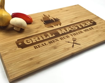 Fathers Day Gift Cutting Board Grill Master Real Men Rub Their Meat BBQ Dad Jokes Wood GrainGift Laser Engraved Bamboo Cutting Board  Gift