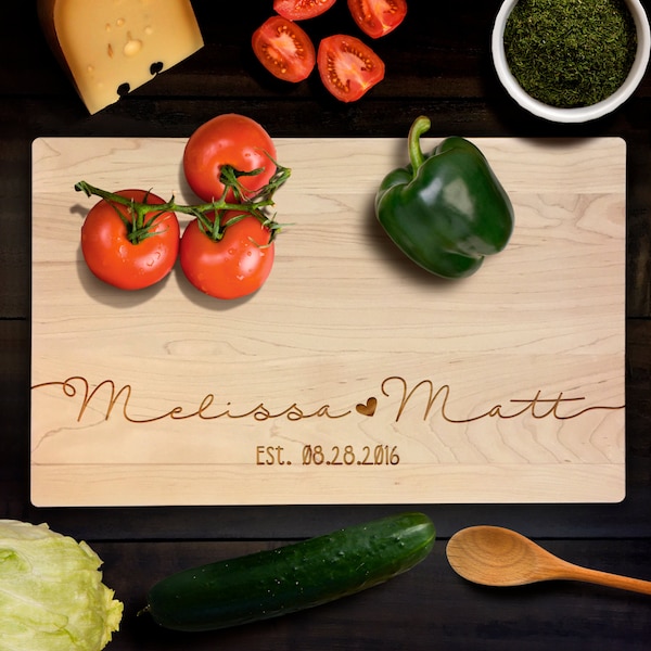 Cutting Board Personalized Handwritten Font Wedding Gifts for Couple Laser Engraved Maple Wood Chopping Block Couples Gifts Anniversary Gift