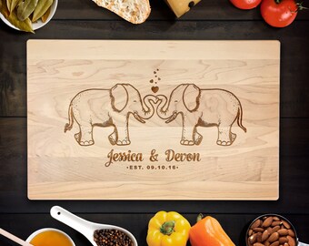 Custom Cutting Board Personalized Wedding Gift Elephant Love Cutting Board Romantic, enormous love with elephant trunk Chopping Block
