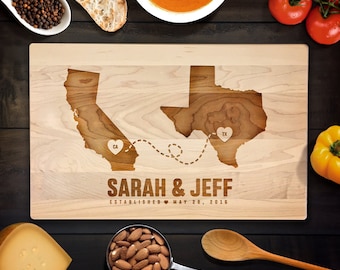 Cutting Board Personalized United in Love Customized American States Location, Wedding Gifts for couple Laser Engraved Long Distance