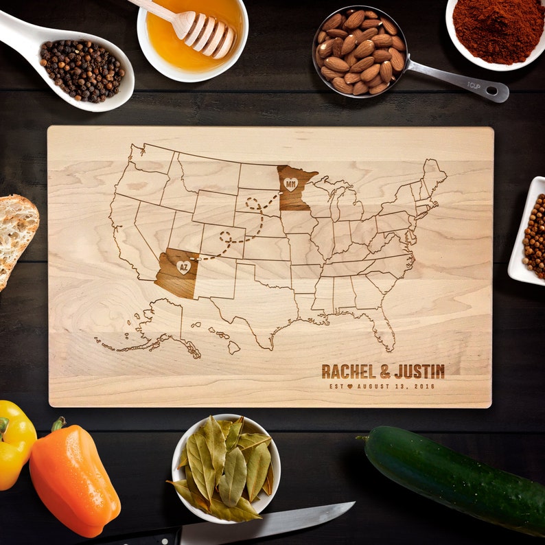 Cutting Board Personalized United in Love USA Map United States Custom design Laser Engraved Wood Wedding Gifts for couple Anniversary Gift