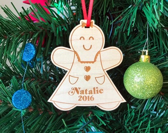 Gingerbread Girl Christmas Ornament Wooden Ornament Handmade Gift Custom Name & Date Christmas Tree Decoration First Christmas Wood Decor