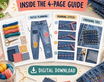 Visible Mending Denim Repair PDF, Beginner Hand-Sewing Guide
