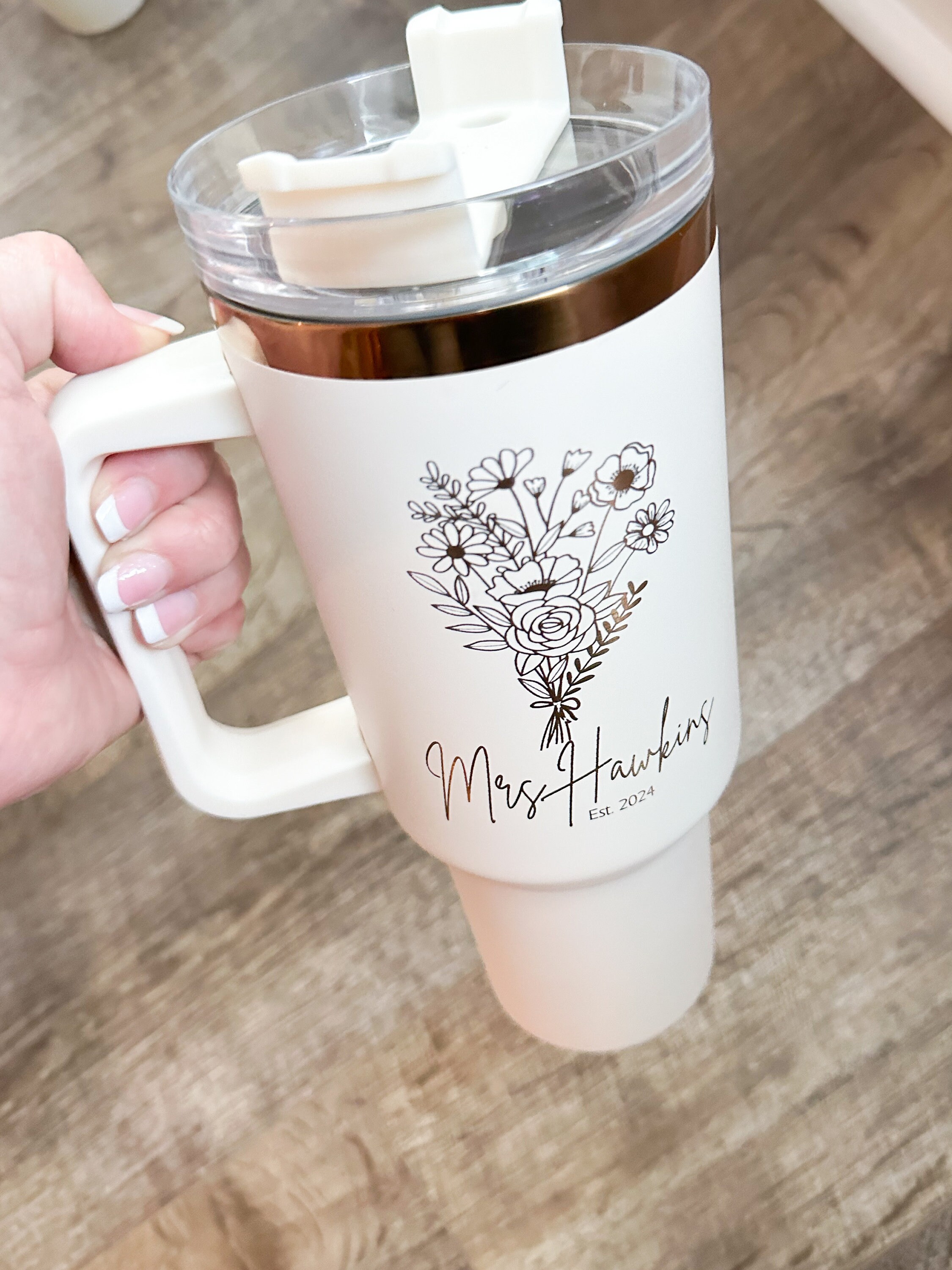 Personalized 40oz Tumbler with Handle Bride Tumbler Mrs Custom Travel Mug Bridesmaid Gift Engagement Gift Bridal Shower Gift for Bride to be