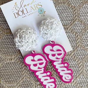 Pink Bride Earrings Bride to Be Earrings Bride to Be Gift Retro Bride Earrings Barbie Bachelorette Bride Squad Pink Bride Earrings Bridal