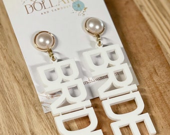 Bride Jewelry Earrings Gift for her Bridal Shower Gift for Bride Pearl Bachelorette Gift for her Team Bride Engagement Bridal Shower