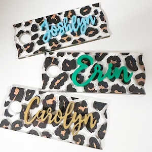 Cup Accessories Leopard Name Plate Topper gift for Her Personalized Tumbler Tag 30ou 40 oz Tumbler Tag Custom Name Tumbler Tag Gift for Mom