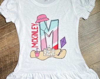 Beach Personalized Shirt Custom Kids Beach Shirt Beach Girl Sandcastle Ruffle Shirt