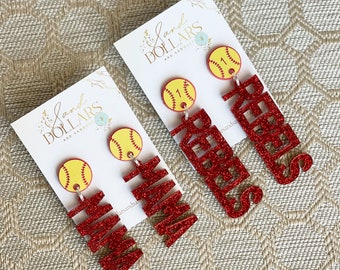 Softball Jewelry Earrings Gift for Softball Mom Mama Custom Gameday Jewelry Travel Ball Team Name Custom Softball Number Softball Game Day