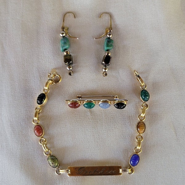 Egyptian Revival Blended Set Vintage 1970s - Marked And Dated 12Kt and 14Kt Gold Filled