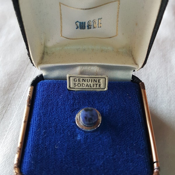 Lovely Silver Tie Tack With Sodalite Center Stone by SWANK - In Excellent Condition And In Original Box
