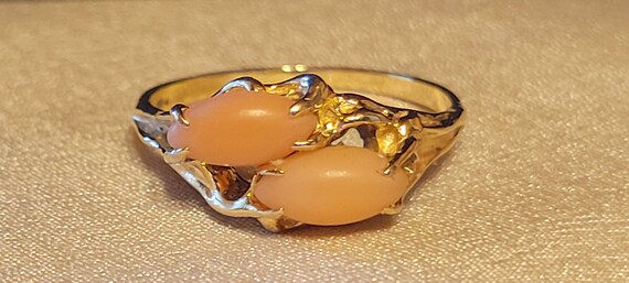 14Kt Yellow Gold 2 Stone Coral Ring And 10Kt Yell… - image 5