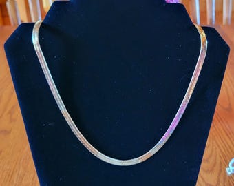 Vintage Gold Plated Herringbone Chain Necklace, 24 inch