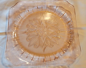 Pink Depression Era (1932 - 1934) Jeannette Glass 9 Inch Square Plate in the "Adam" Pattern - In Excellent Condition