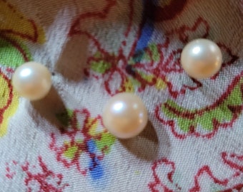 Three Cultured Pearl Earrings on 10Kt Yellow Gold Posts - Matched 6mm Pair Plus One 7mm