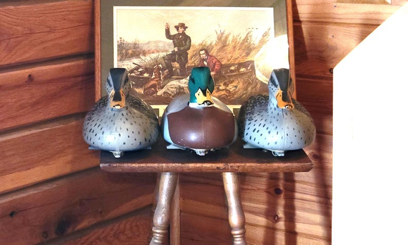 3 1967 Victor D-9 Duck Decoys: Mallard Drake & 2 Hens - Hunting Or Decorating image 1