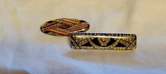 Two Pierre Bex Style Lacquer Brooches - One Recta… - image 3