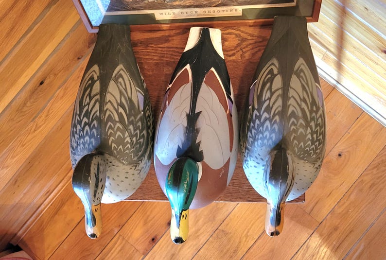 3 1967 Victor D-9 Duck Decoys: Mallard Drake & 2 Hens - Hunting Or Decorating image 2