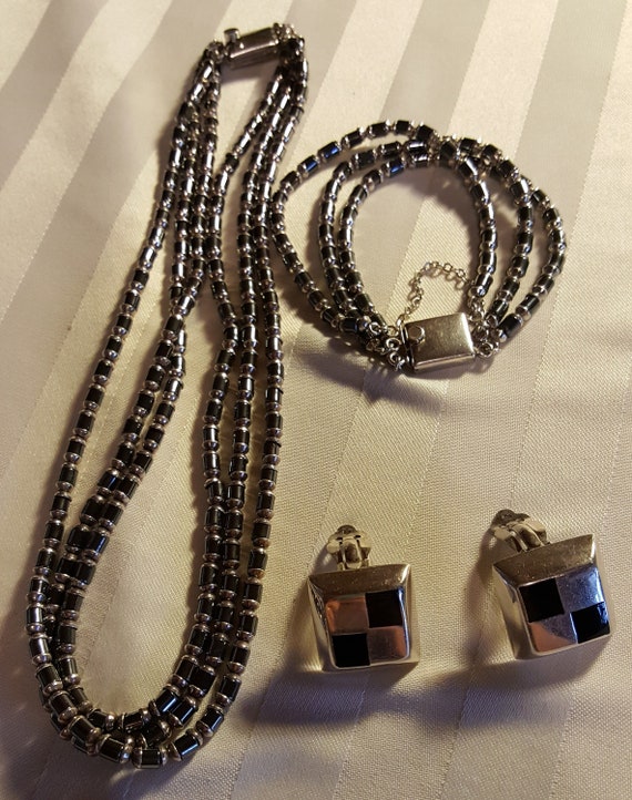 Hematite & Sterling Silver Necklace and Bracelet,… - image 2