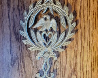 Vintage 1976 Cast Brass Trivet: Eagle Bicentennial Kitchen Decor