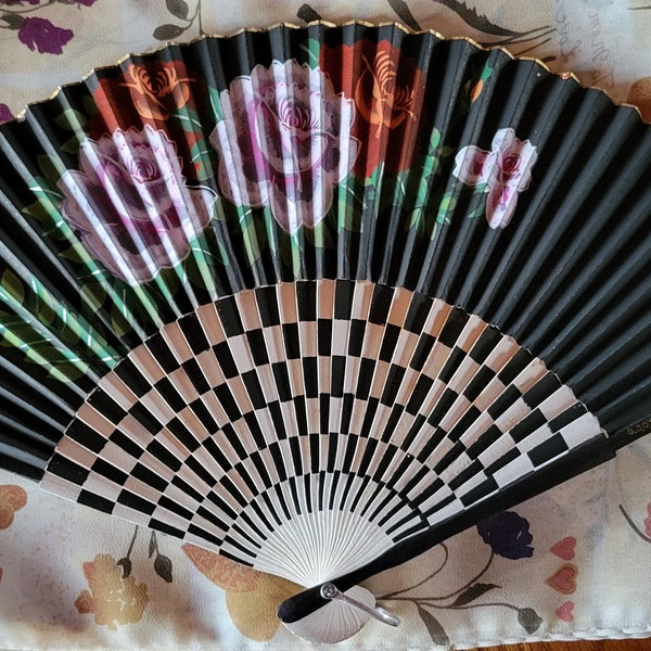 Beautiful Black Folding Hand Fan Clearly Marked - Made In Occupied Japan Vintage 1940s
